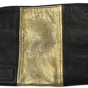 80s Glam / Y2K Look Liquid Gold Metallic Black Leather Belt Bag
